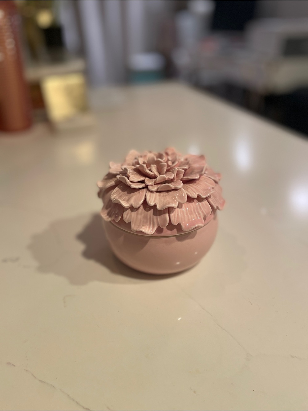 Decorative Pink Ceramic Flower Trinket Jar